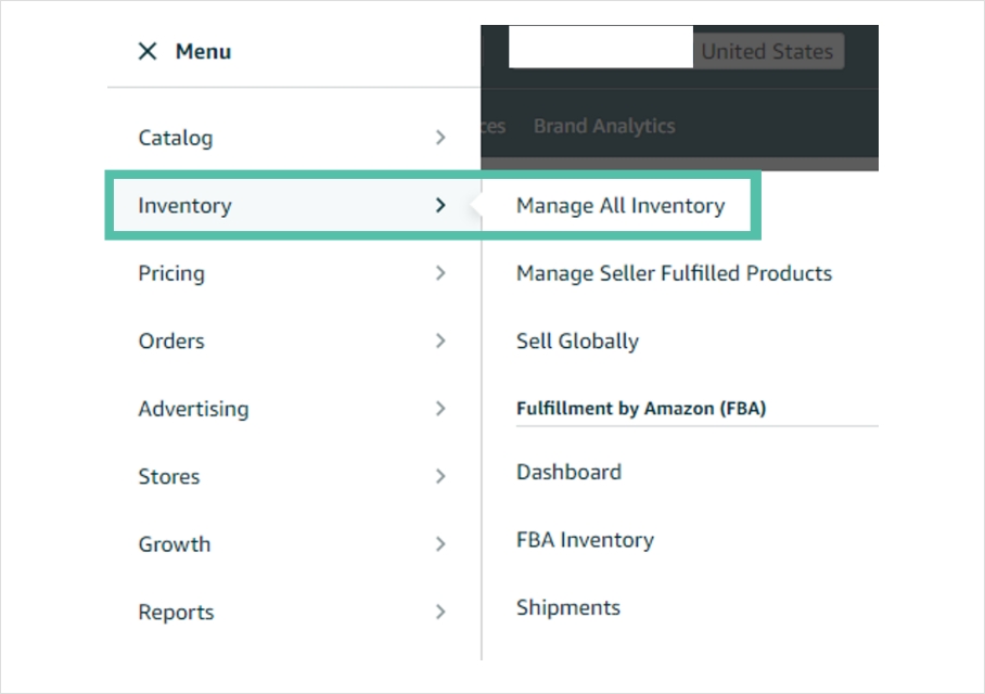 Manage Inventory Menu in Amazon Seller Central
