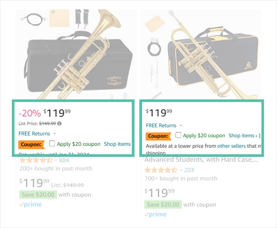 Comparison of strike-through pricing product and normal pricing product – Example of product information in product detail page