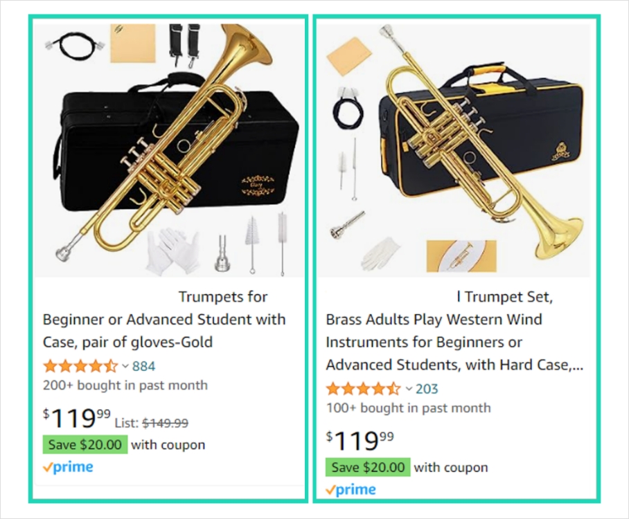 Comparison of strike-through pricing product and normal pricing product – Example of Amazon search result screen