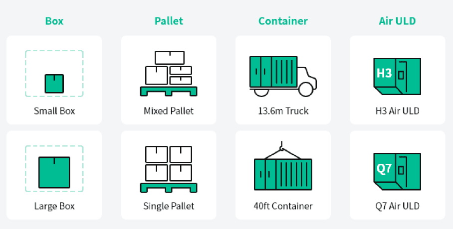 적재 최적화 서비스(Loading Optimizer)는 박스, 팔렛, 컨테이너,트럭, 항공 컨테이너(Air ULD) 다양하게 적용 가능 합니다.