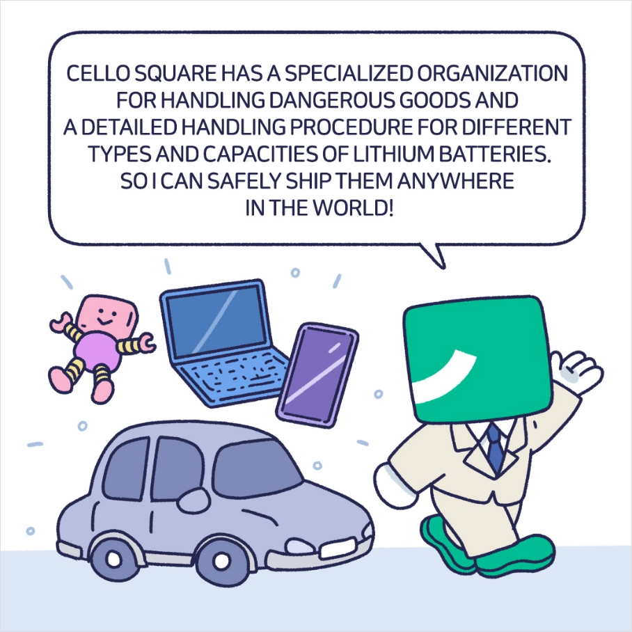 CELLO SQUARE HAS A SPECIALIZED ORGANIZATION FOR HANDLING DANGEROUS GOODS AND A DETAILED HANDLING PROCEDURE FOR DIFFERENT TYPES AND CAPACITIES OF LITHIUM BATTERIES. SO I CAN SAFELY SHIP THEM NAY WHERE IN THE WORD!