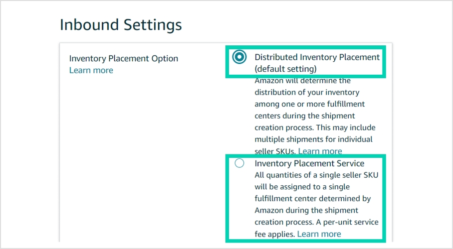 Inbound Placement Option – Related Setting Items before the Adoption of Inbound Placement Fees