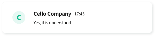 Cello Company 17:45 Yes, it is understood.