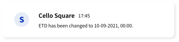 Cello Square 17:45 ETD has been changed to 10-09-2021, 00:00.