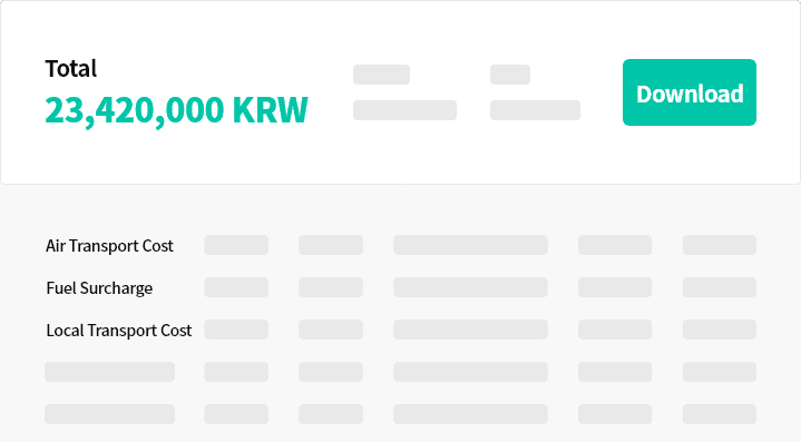 Monthly settlement Total KRW 23,420,000 Download Air transport cost Fuel surcharge Local transport cost