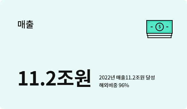 매출 8.0조원 2021년 매출8.0조원 달성 해외비중 97%